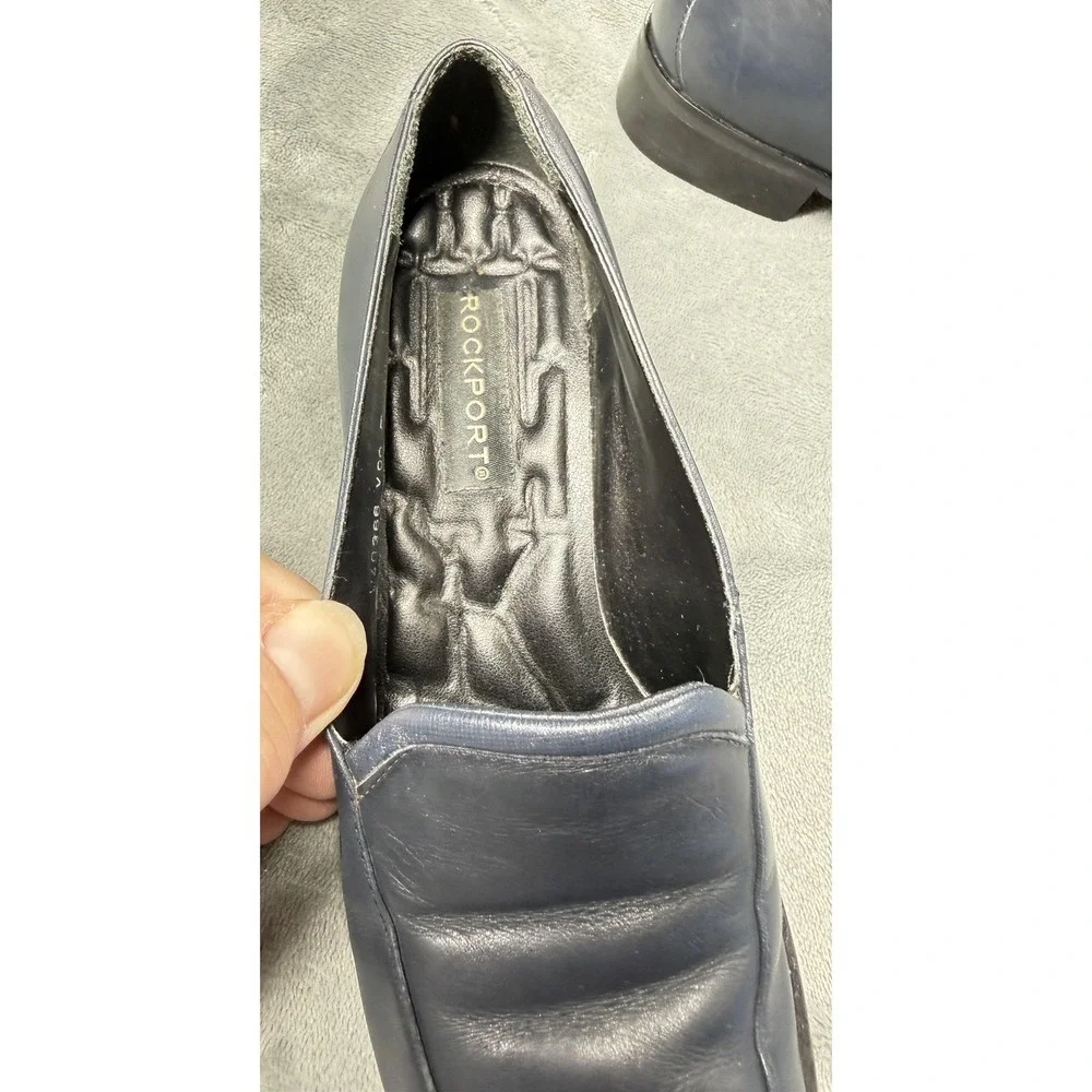 Rockport Shoes Womens Size 5.5 Blue Leather Loafers‎ Slip On Comfort Square Toe